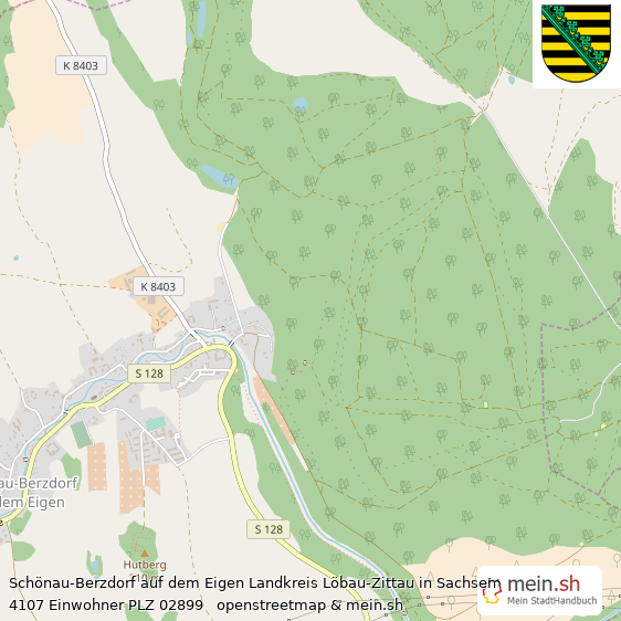 Schönau-Berzdorf auf dem Eigen Landkreis Löbau-Zittau Lageplan © Openstreetmap Contributors Schönau-Berzdorf auf dem Eigen Lageplan